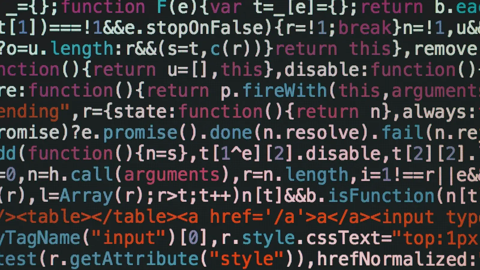 Codice JavaScript su uno schermo scuro