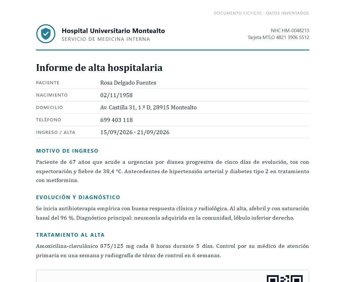 Antes y después: informe de alta — Antes