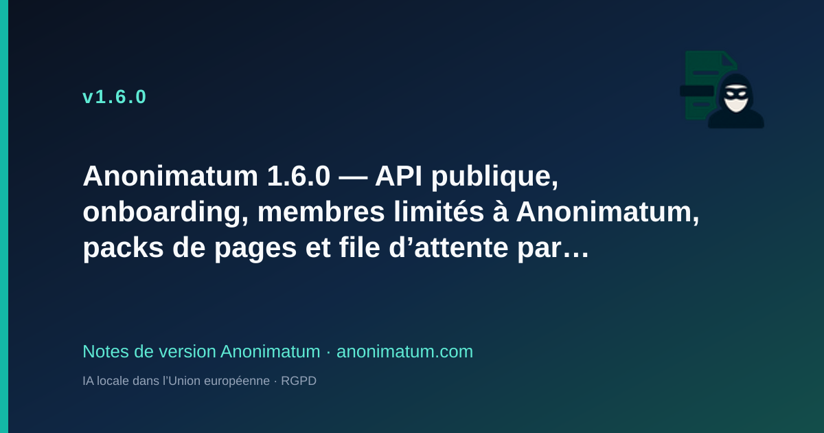 Anonimatum 1.6.0 — API publique, onboarding, membres et packs de pages