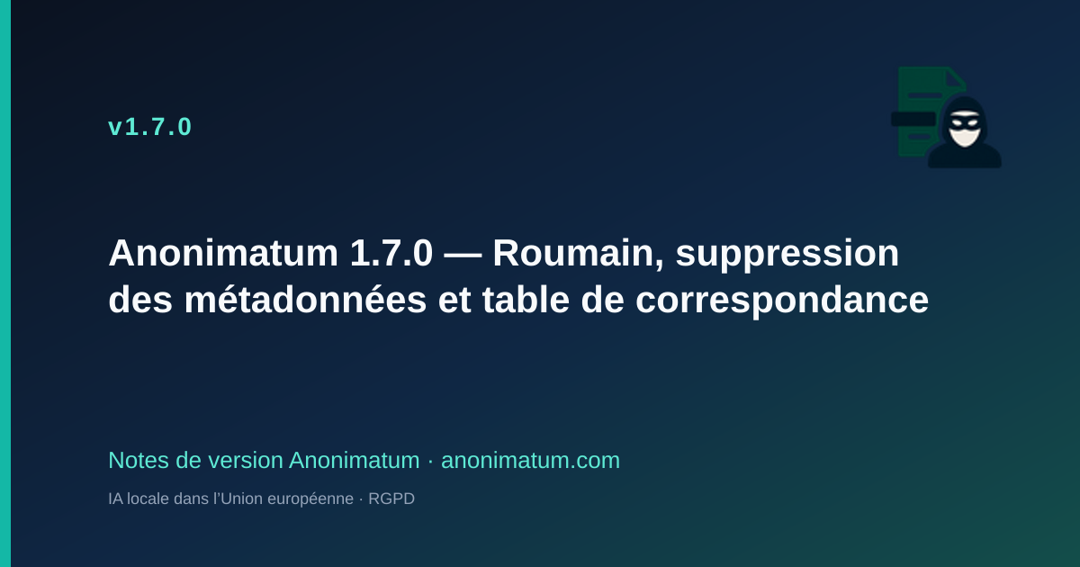 Anonimatum 1.7.0 — Roumain, suppression des métadonnées et table de correspondance